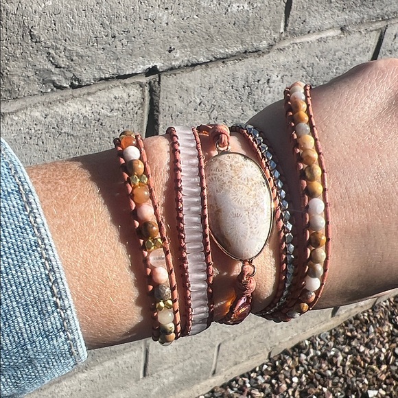 Accessories - Beige brown neutral tone natural stone wrap bracelet